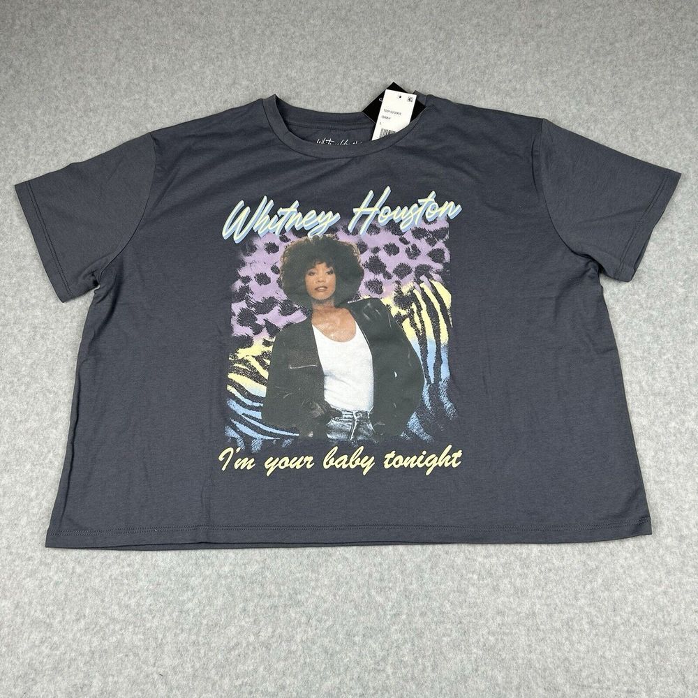 Whitney Houston Graphic Womens Sz L Crop T-Shirt I'm Your Baby Tonight - Picture 1 of 6